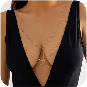 Women 11 Gold Body Chain Rhinestone Silver Bra Lingere Bikini Top Lingerie Chain